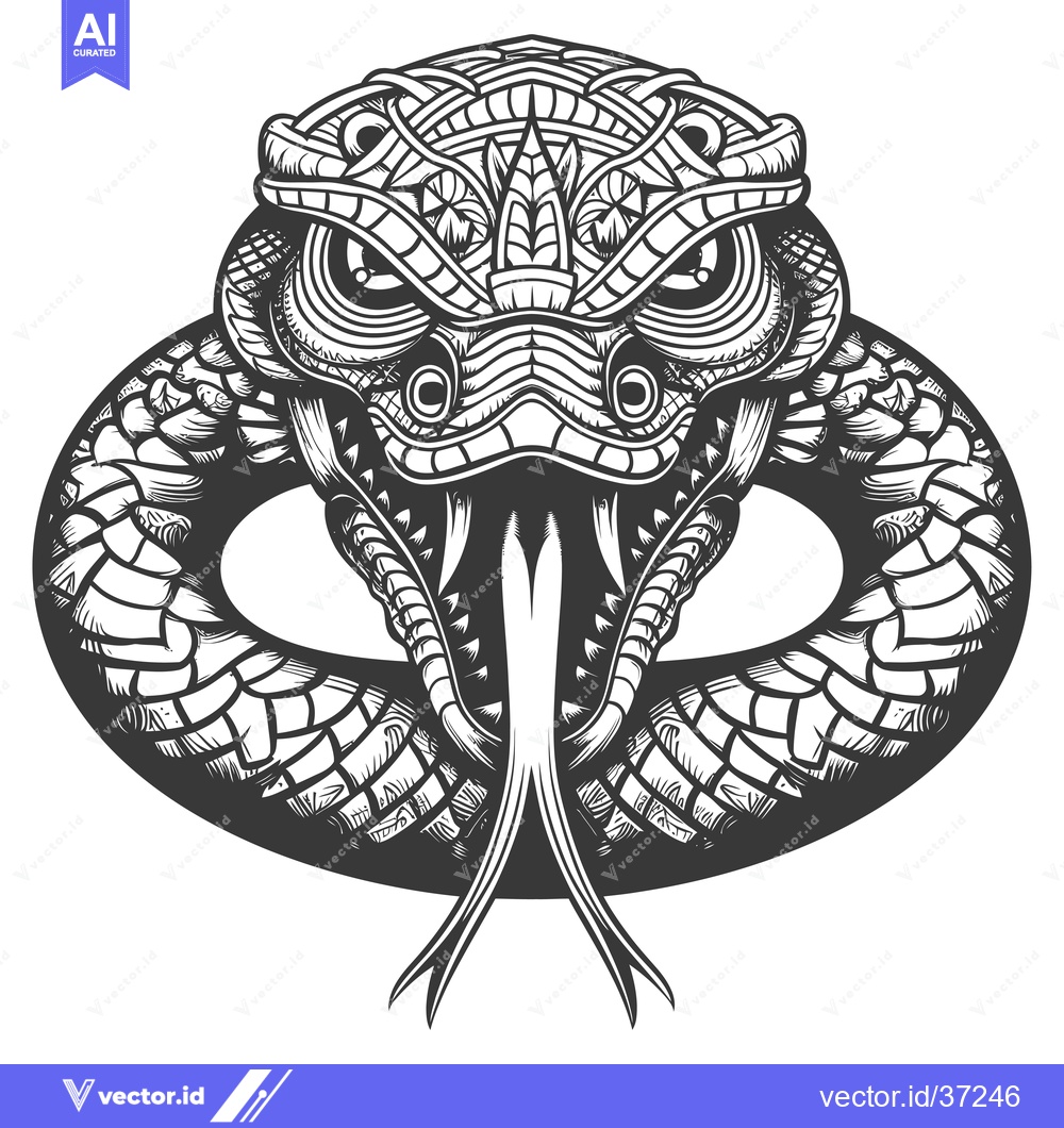 Premium Vector dari Detailed Black and White Illustration of a Snake Coiled in a Circle wi