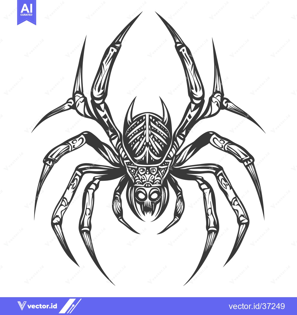 Premium Vector of Detailed Black and White Illustration of a Spider with Sharp Legs