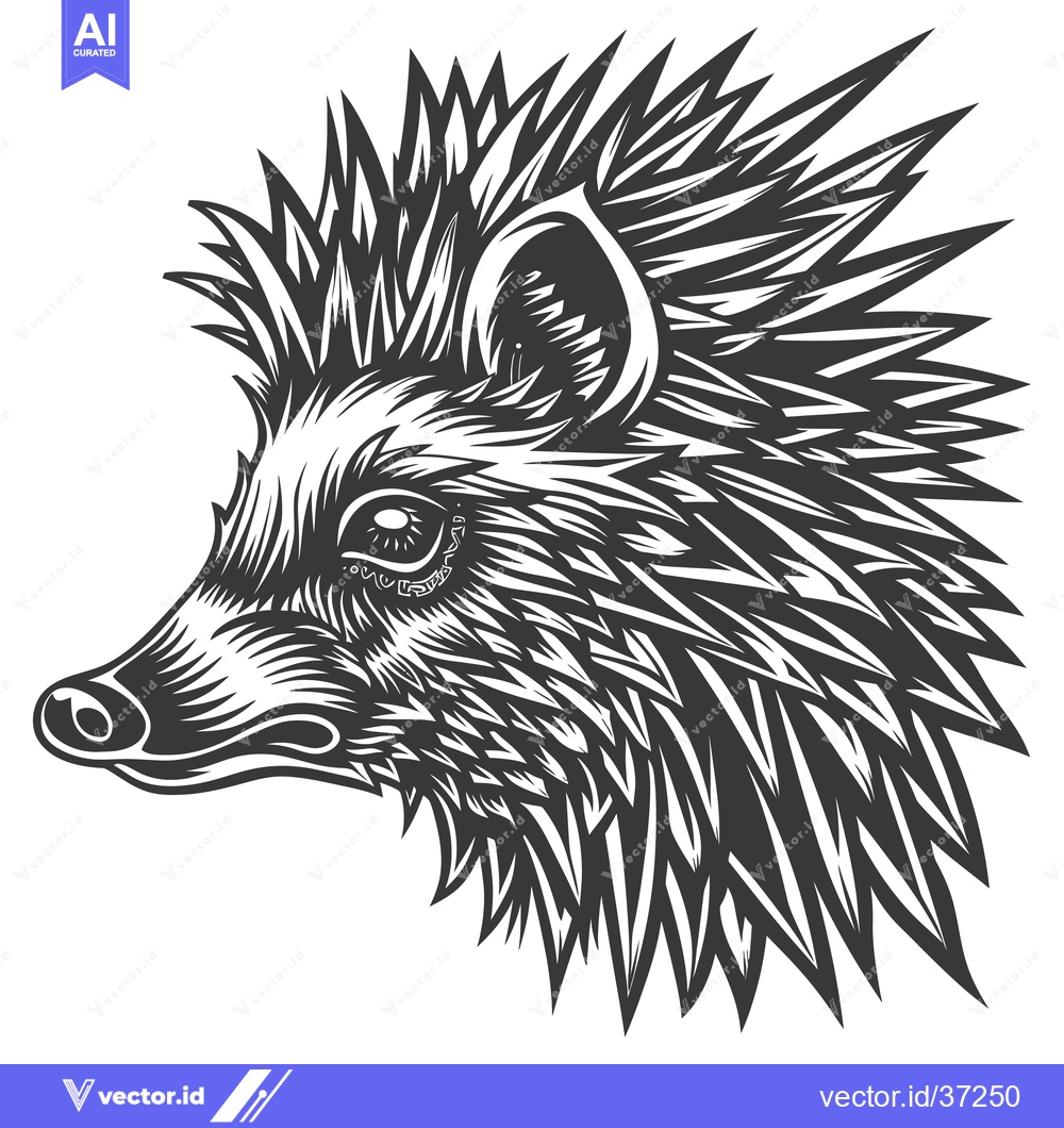 Premium Vector dari Detailed Black and White Illustration of a Spiky-Haired Hedgehog