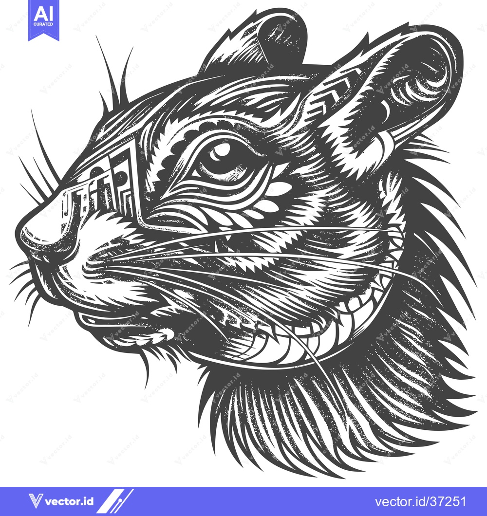 Premium Vector of Detailed Black and White Illustration of a Squirrel Head