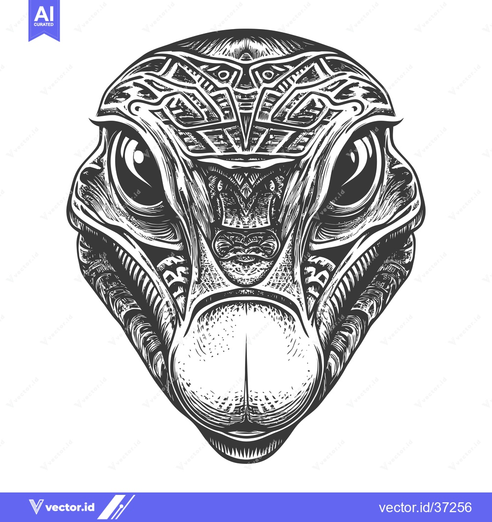 Premium Vector dari Detailed Black and White Illustration of a Stylized Alien Face