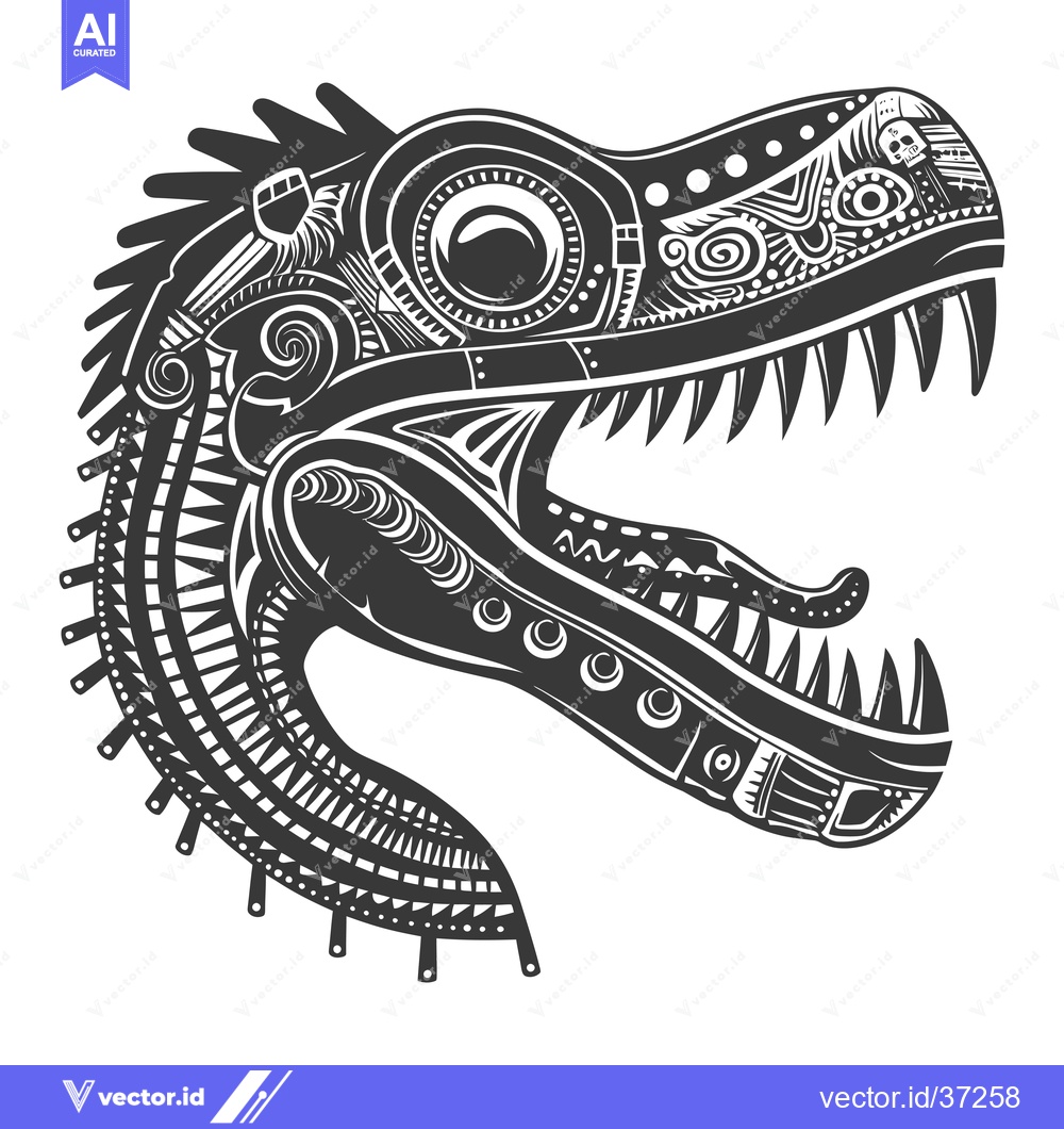 Premium Vector dari Detailed Black and White Illustration of a Stylized Dinosaur Head