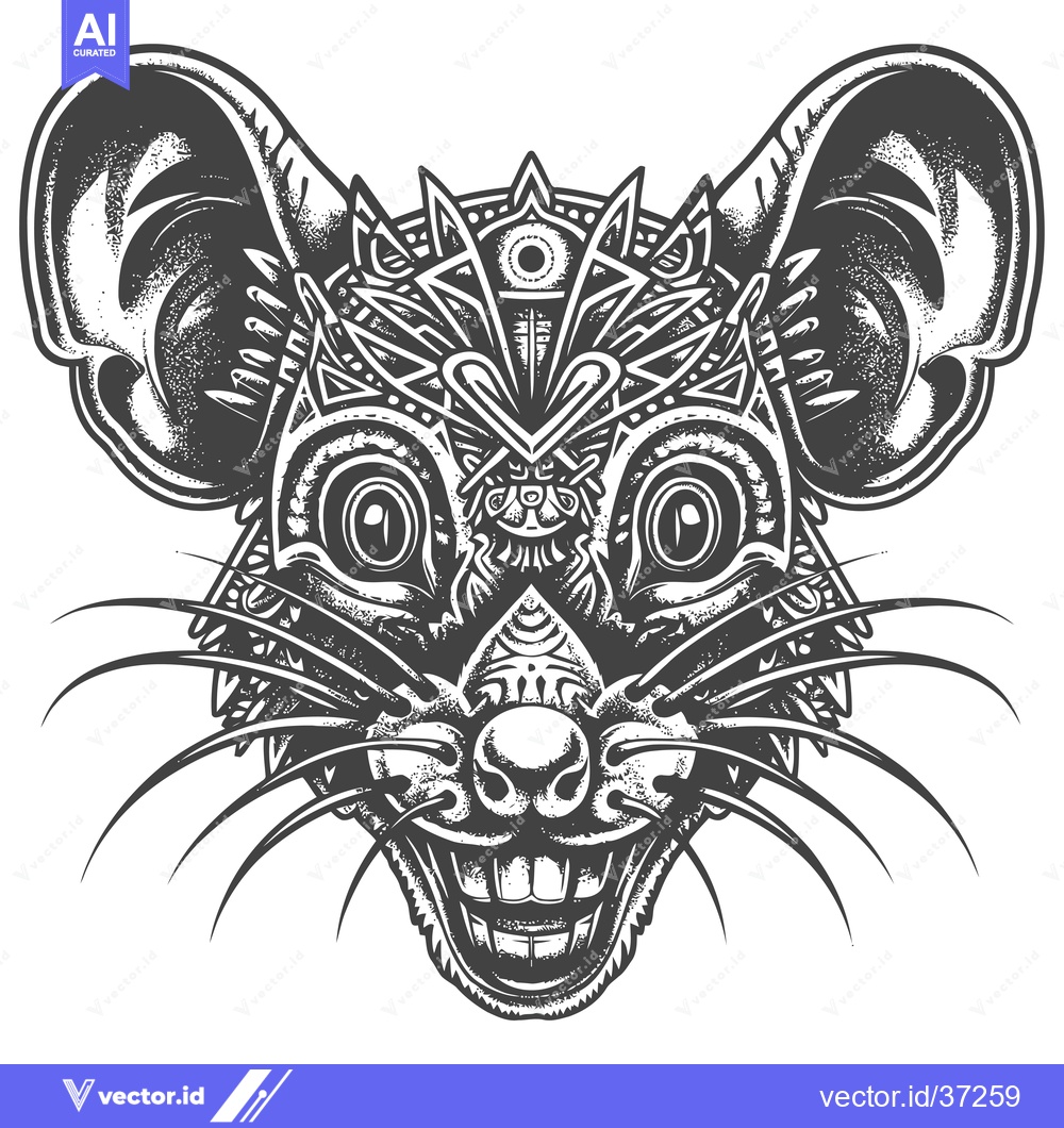 Premium Vector dari Detailed black and white illustration of a stylized rat's face with an