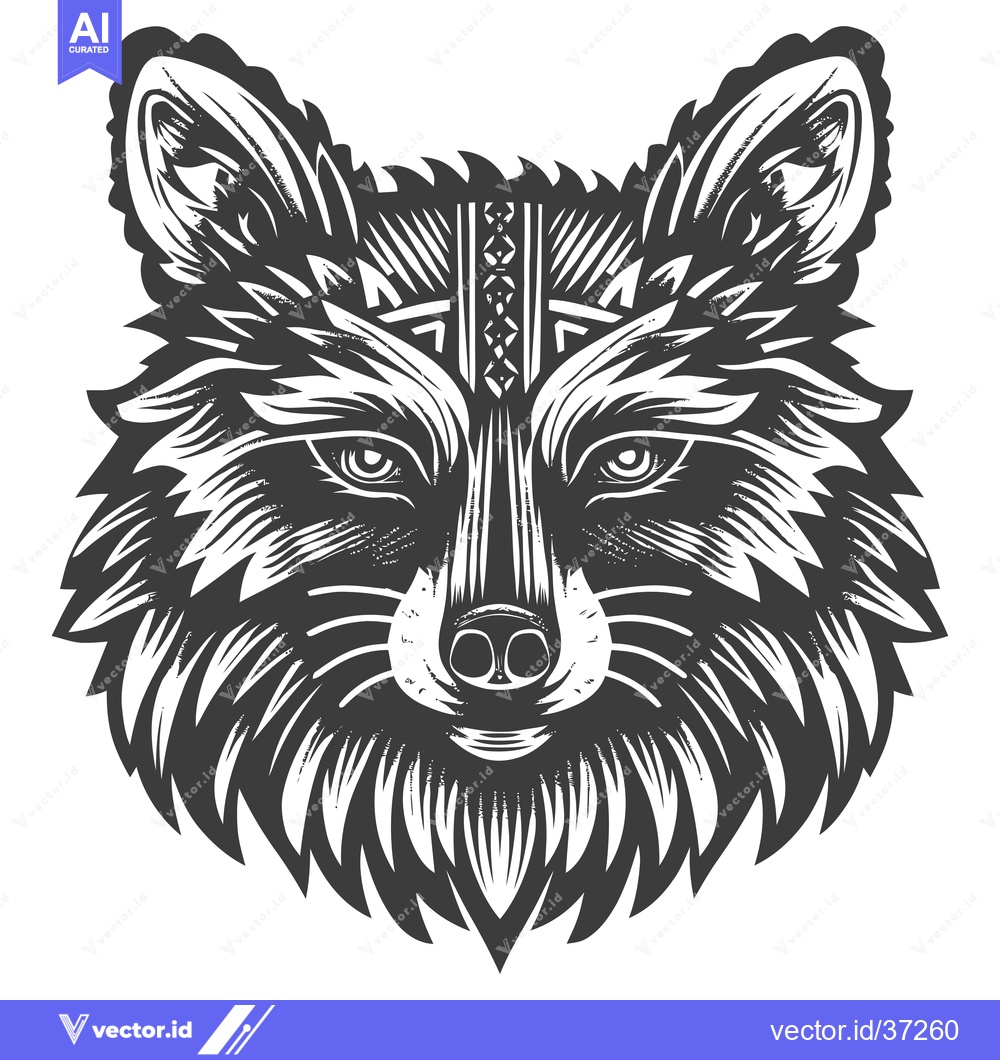 Premium Vector of Detailed black and white illustration of a stylized wolf head
