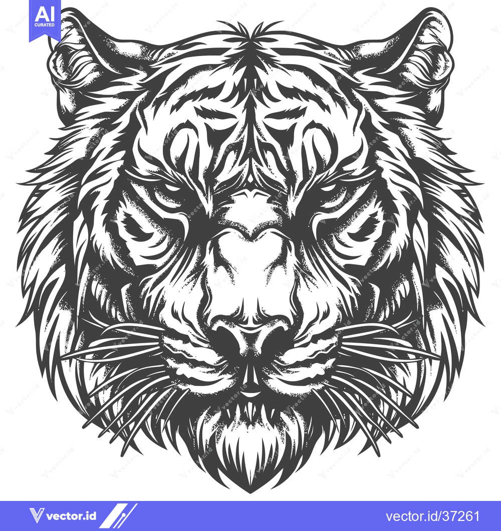 Premium Vector of Detailed Black and White Illustration of a Tiger's Face