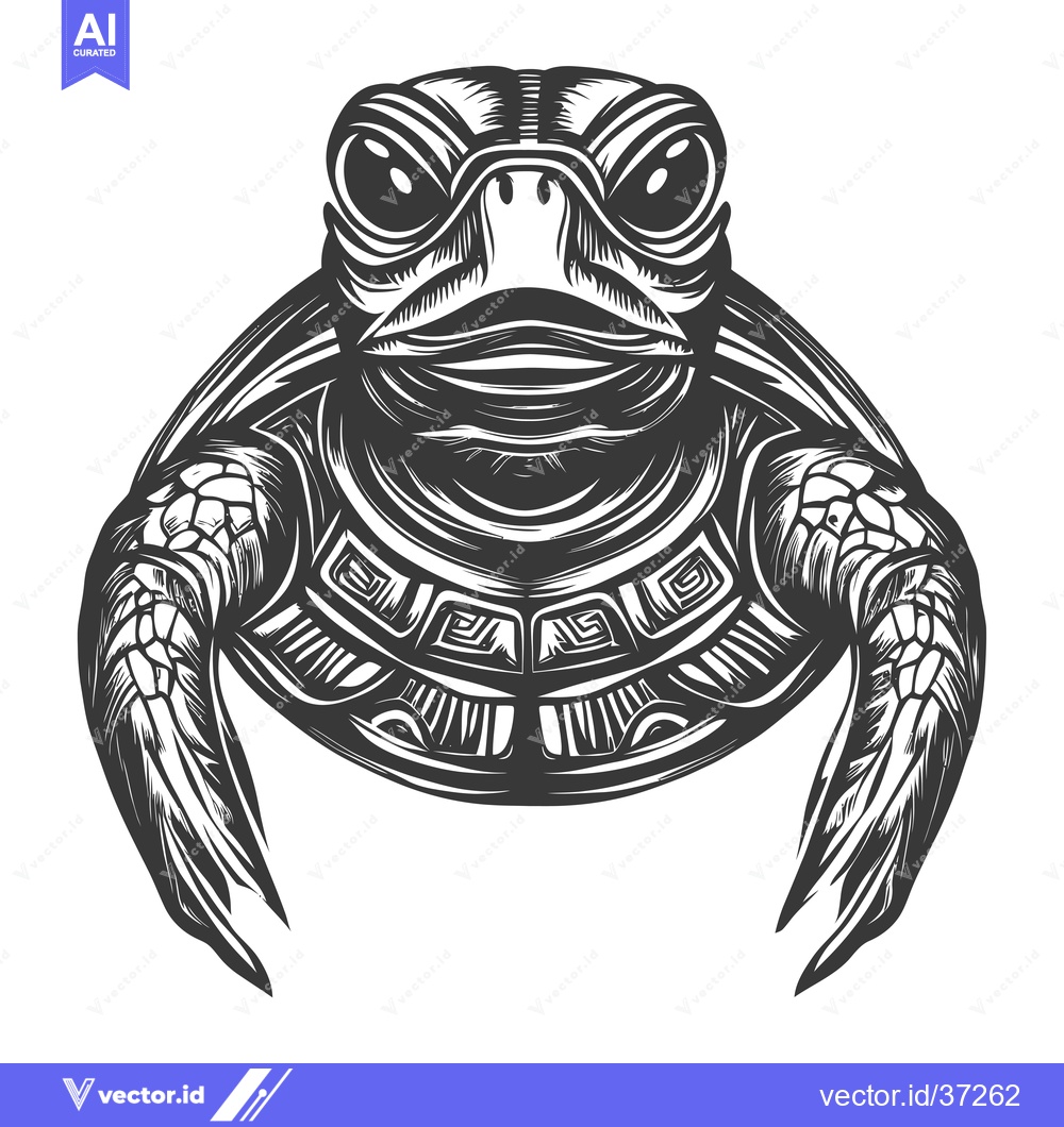 Premium Vector of Detailed Black and White Illustration of a Turtle with a Patterned She