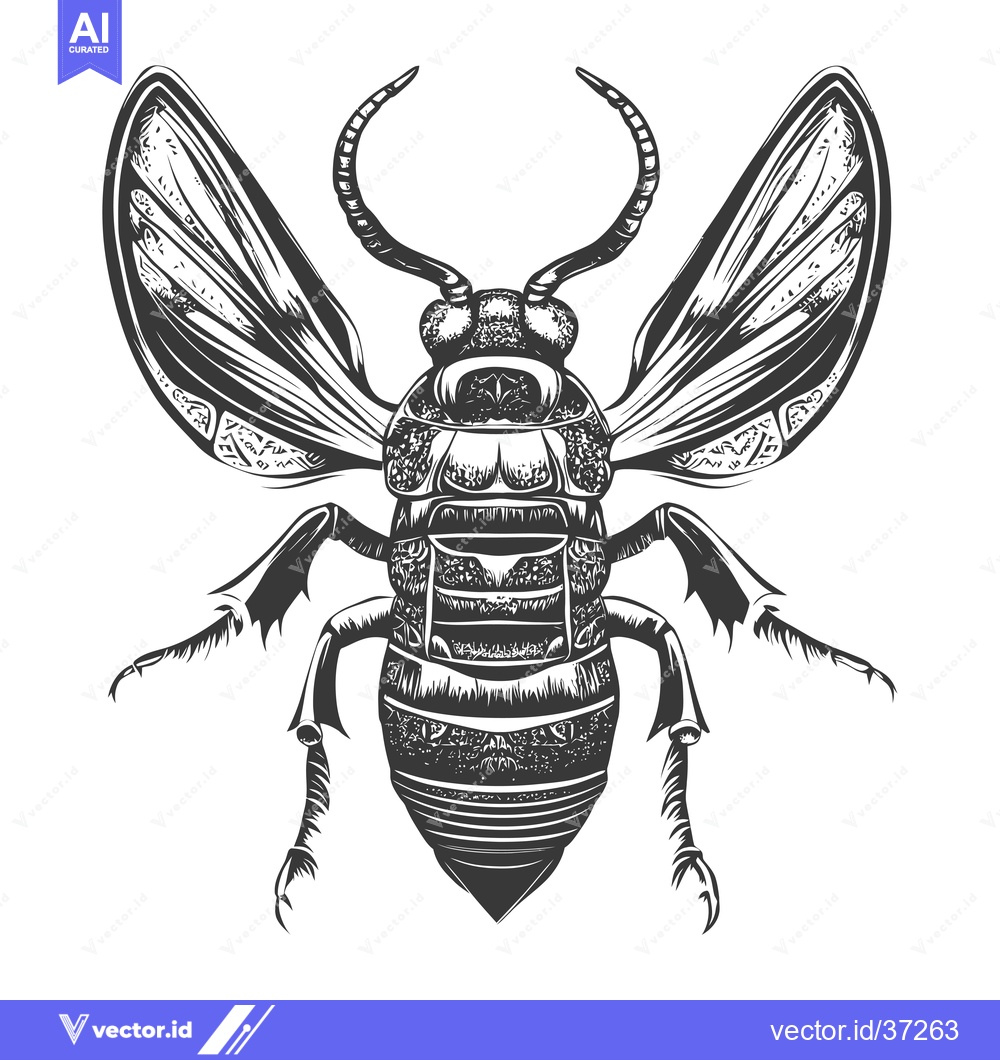 Premium Vector dari Detailed Black and White Illustration of a Wasp