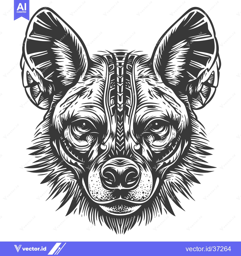 Premium Vector of Detailed Black and White Illustration of a Wild Dog's Head