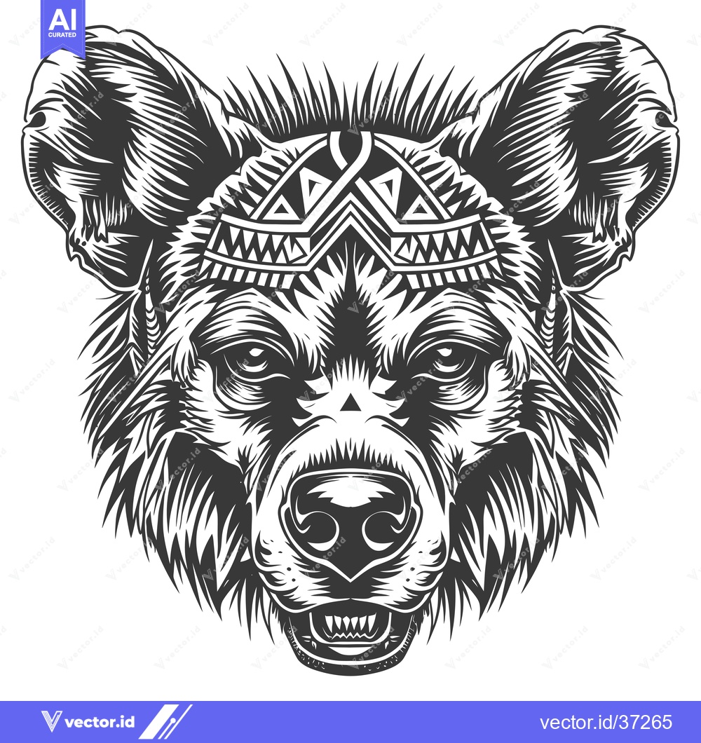 Premium Vector of Detailed Black and White Illustration of a Wild Dog's Head with Tribal