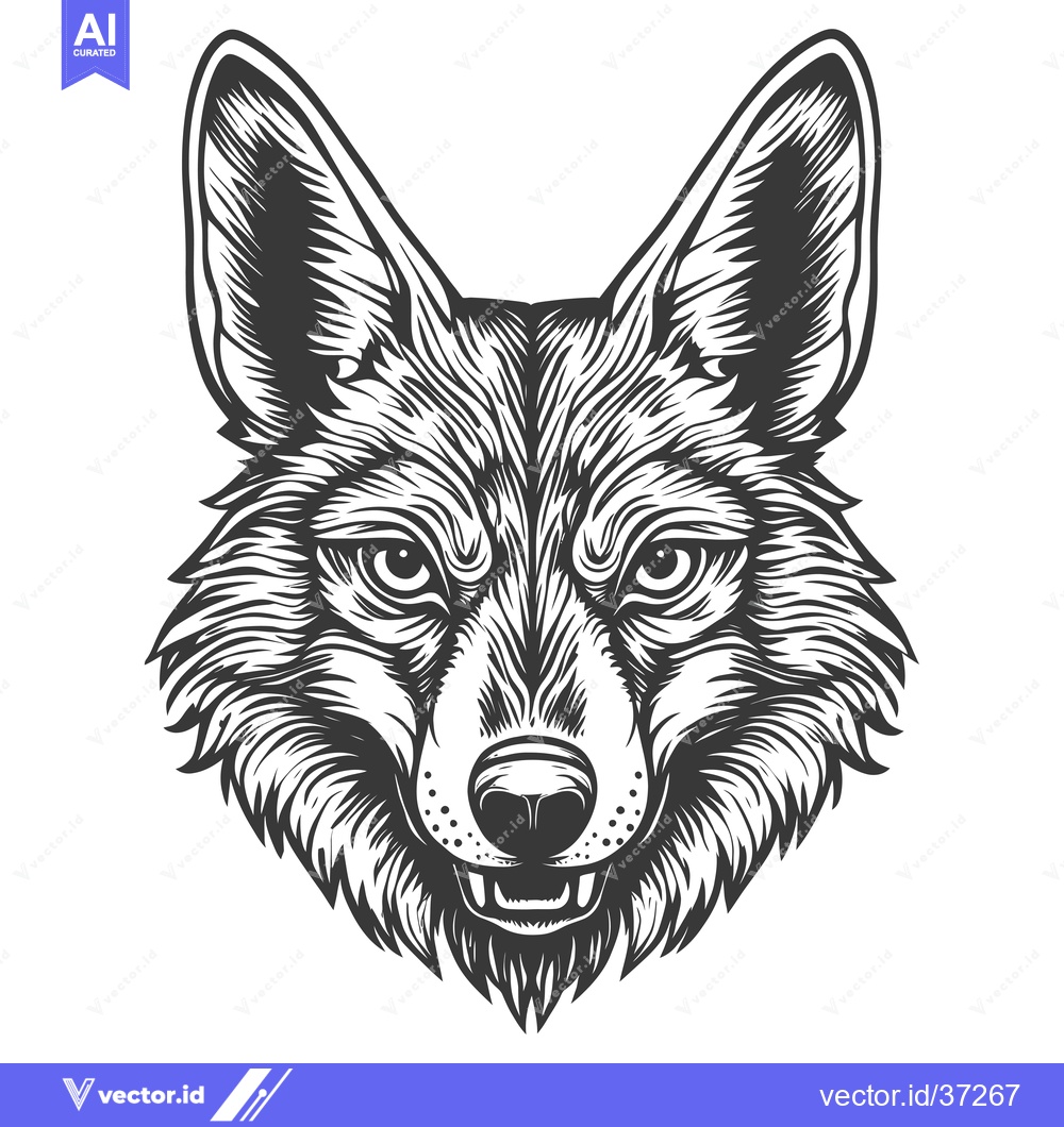 Premium Vector of Detailed Black and White Illustration of a Wolf's Head