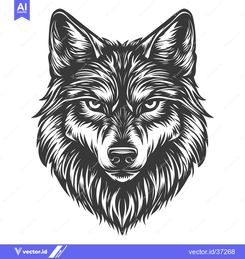 Premium Vector dari Detailed Black and White Illustration of a Wolf's Head