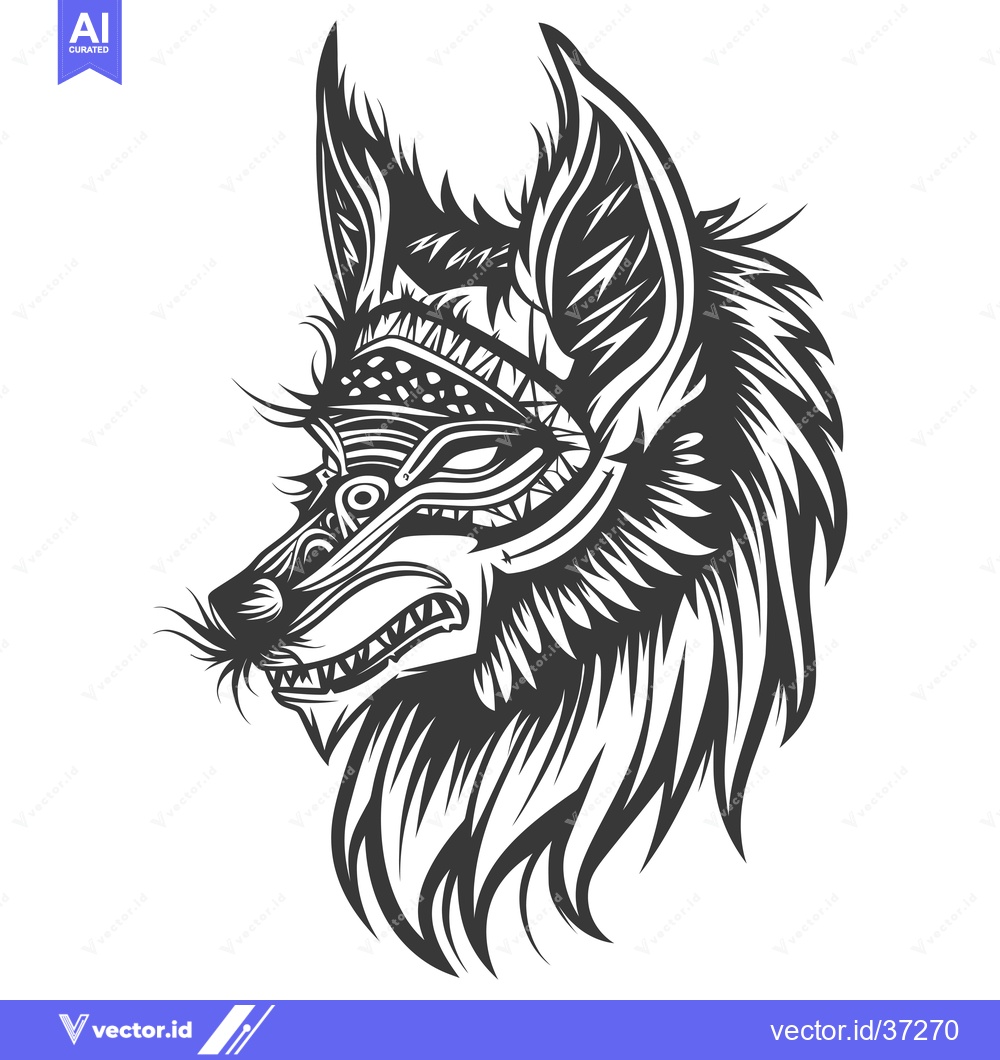 Premium Vector dari Detailed Black and White Illustration of a Wolf's Head