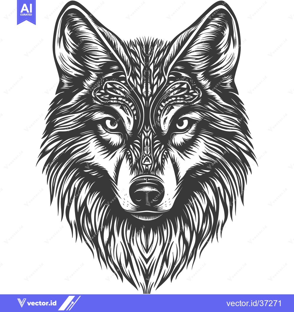 Premium Vector of Detailed Black and White Illustration of a Wolf's Head