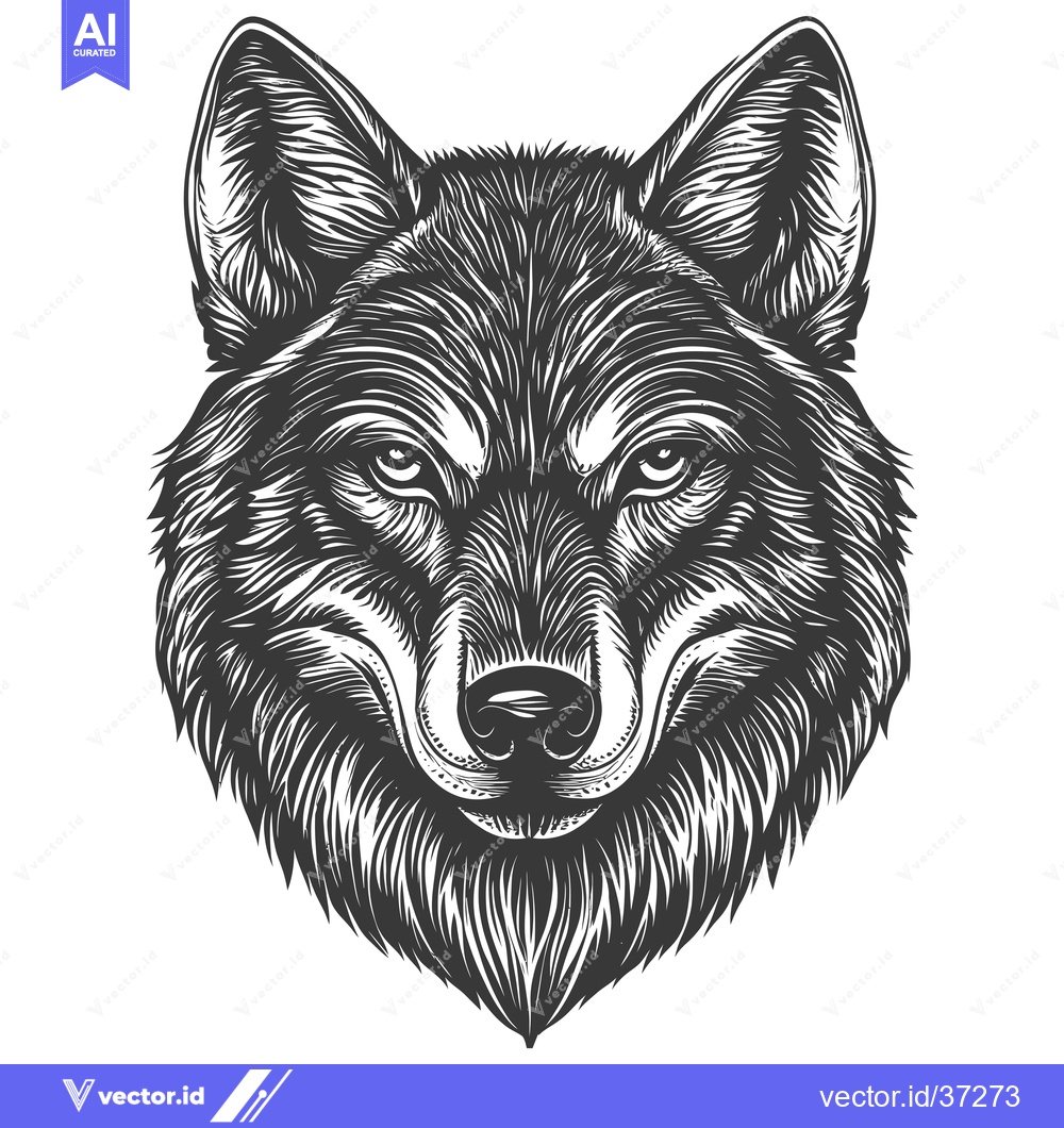 Premium Vector of Detailed Black and White Illustration of a Wolf's Head