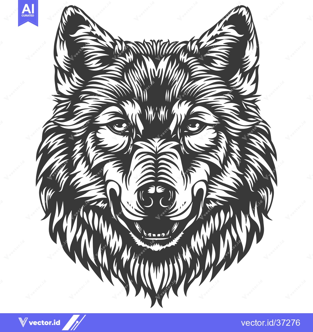 Premium Vector dari Detailed Black and White Illustration of a Wolf's Head