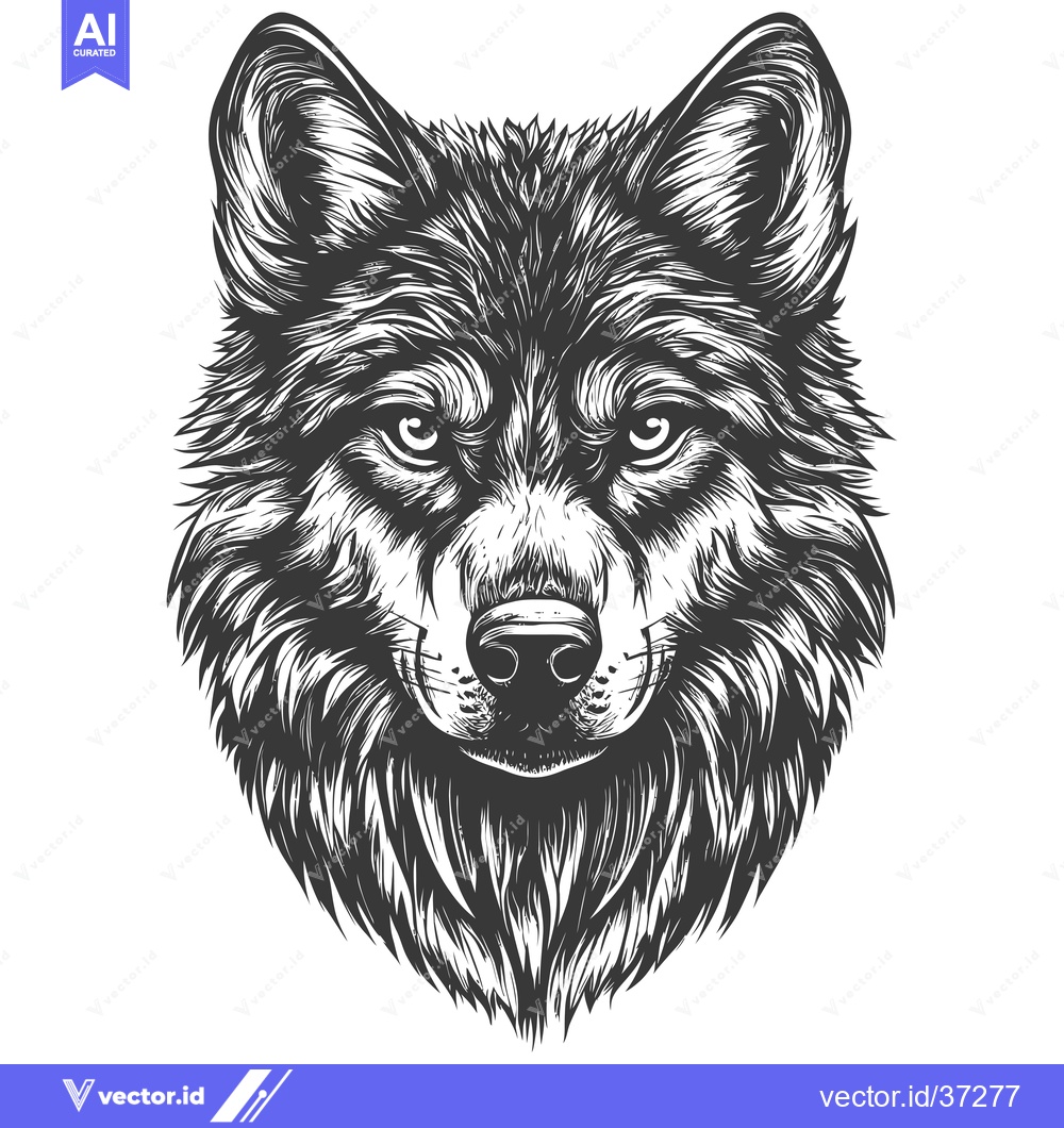 Premium Vector dari Detailed Black and White Illustration of a Wolf's Head