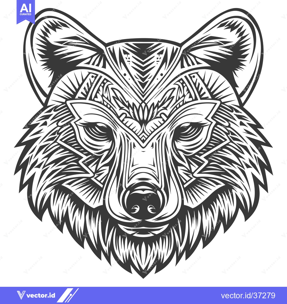 Premium Vector of Detailed Black and White Illustration of a Wolf's Head with Geometric