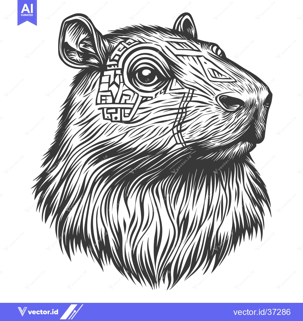 Premium Vector dari Detailed Black and White Line Art Illustration of a Capybara Head