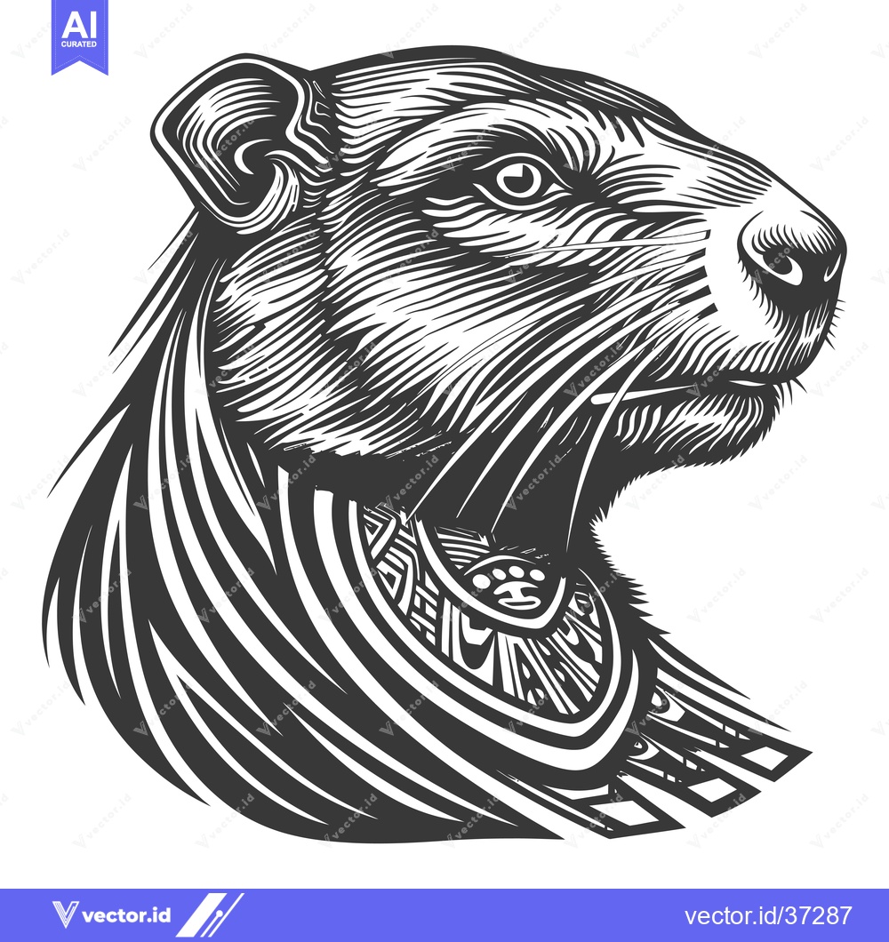Premium Vector of Detailed Black and White Line Art Illustration of a Capybara Head