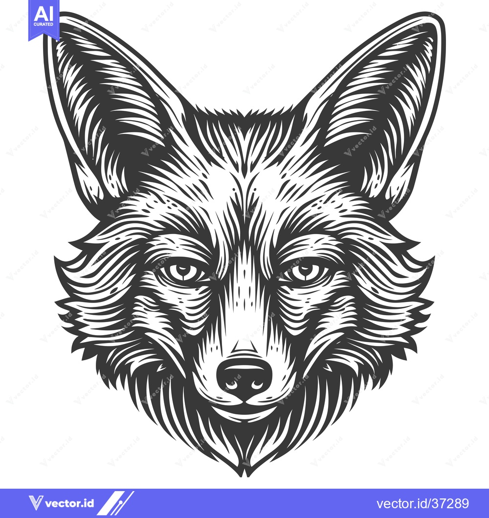Premium Vector of Detailed Black and White Line Drawing of a Fox's Head