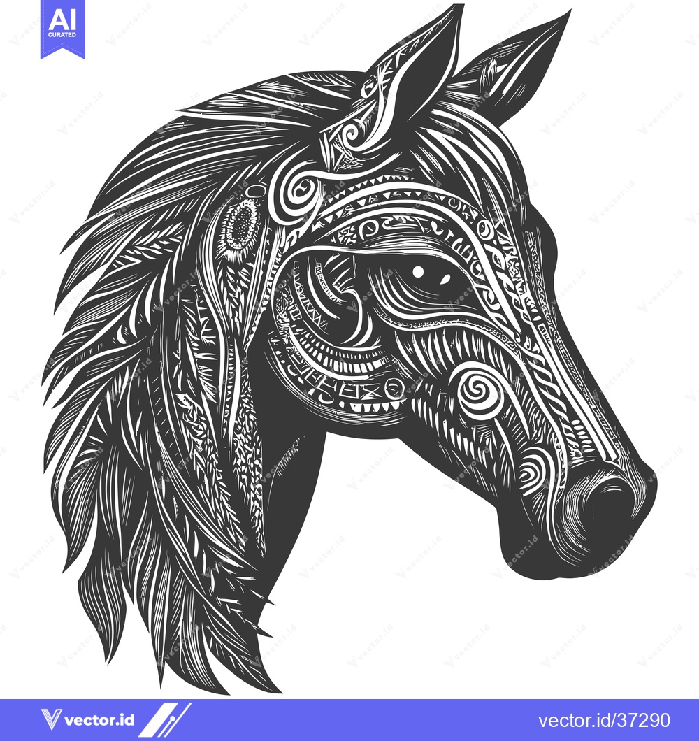 Premium Vector of Detailed Black and White Ornamental Horse Head