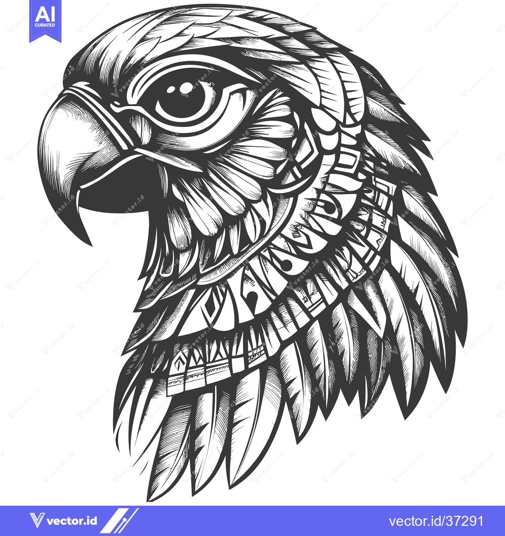 Premium Vector of Detailed Black and White Sketch of an Eagle's Head with Feathers