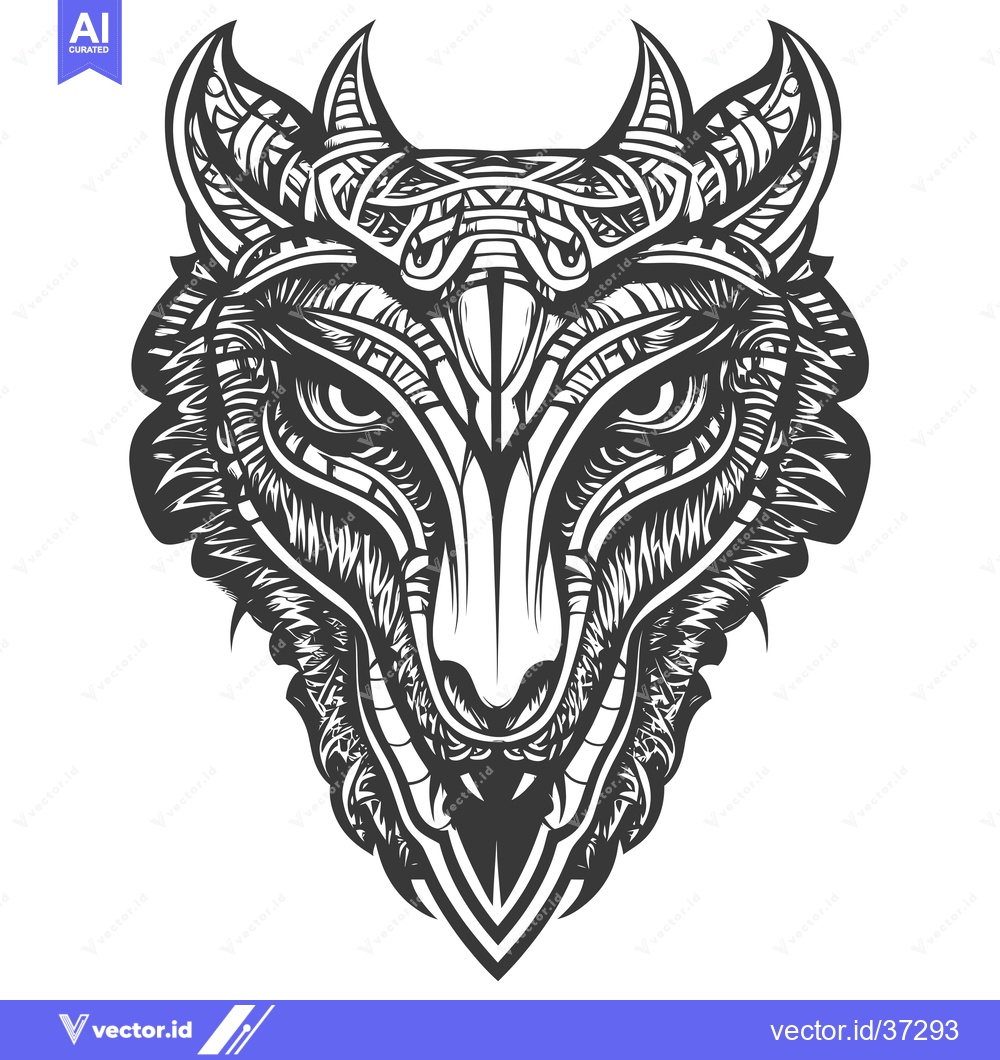 Premium Vector dari Detailed black and white stylized wolf head design