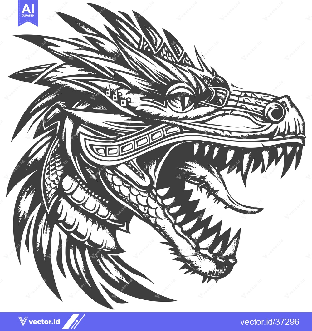 Premium Vector dari Detailed Drawing of a Dragon's Head with Open Mouth and Sharp Teeth