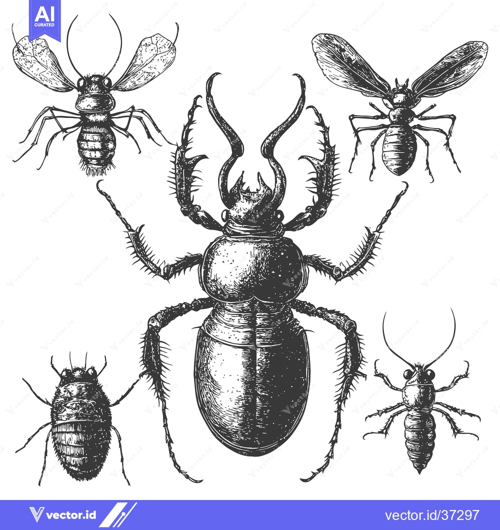 Premium Vector of Detailed Drawings of Various Insects