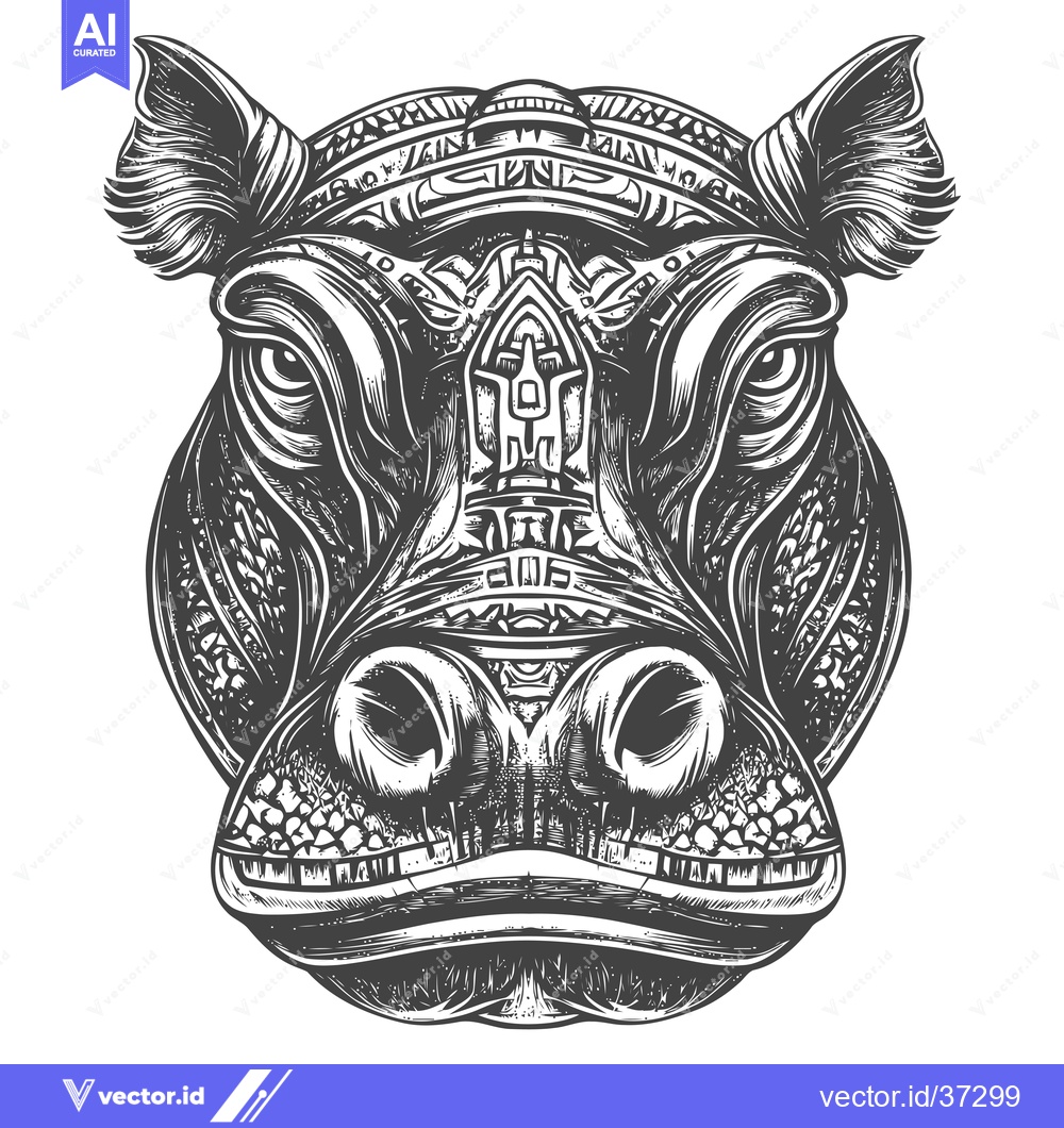 Premium Vector dari Detailed Engraved Illustration of a Hippopotamus Head
