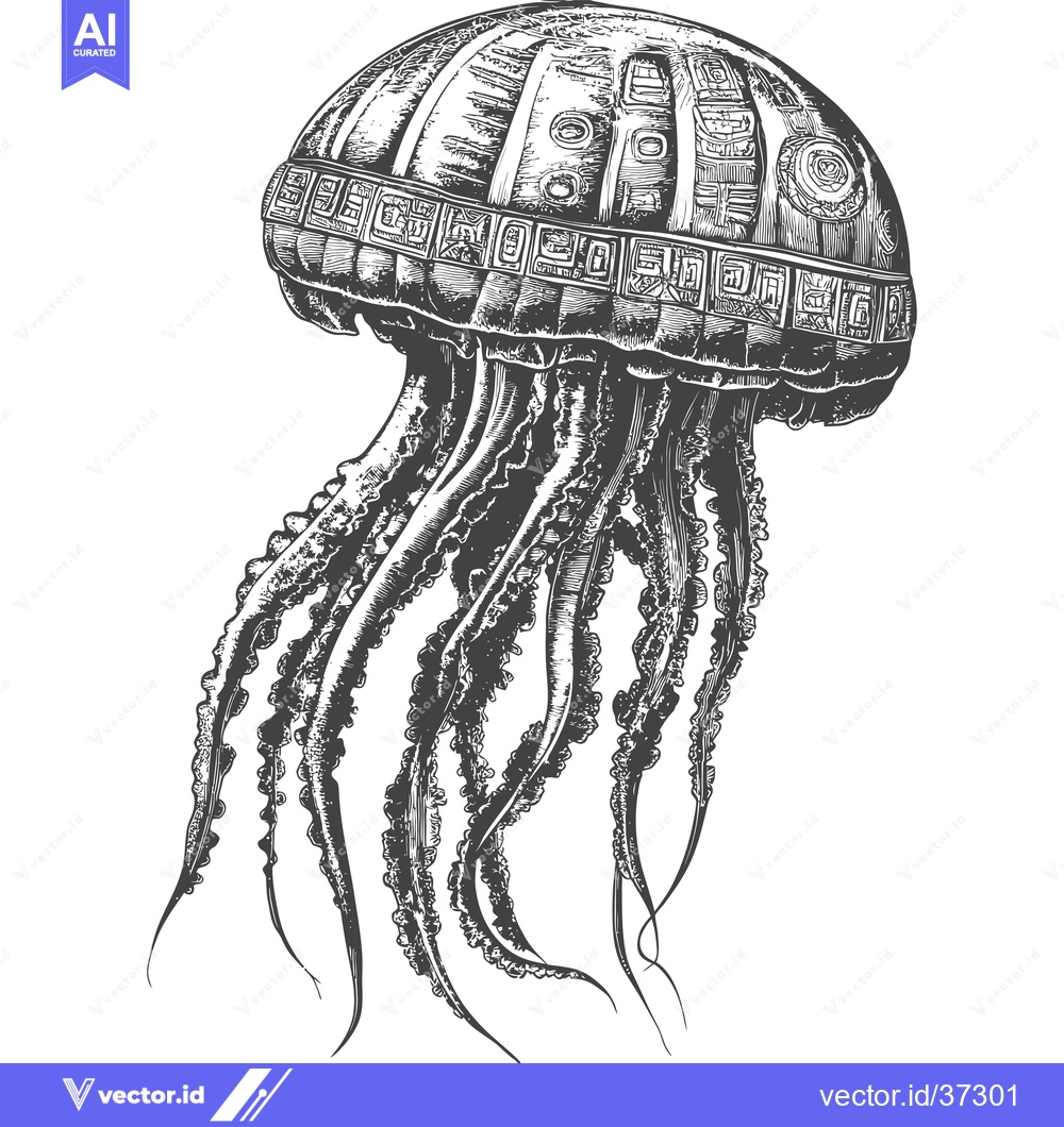 Premium Vector dari Detailed Engraving of a Jellyfish with Intricate Design