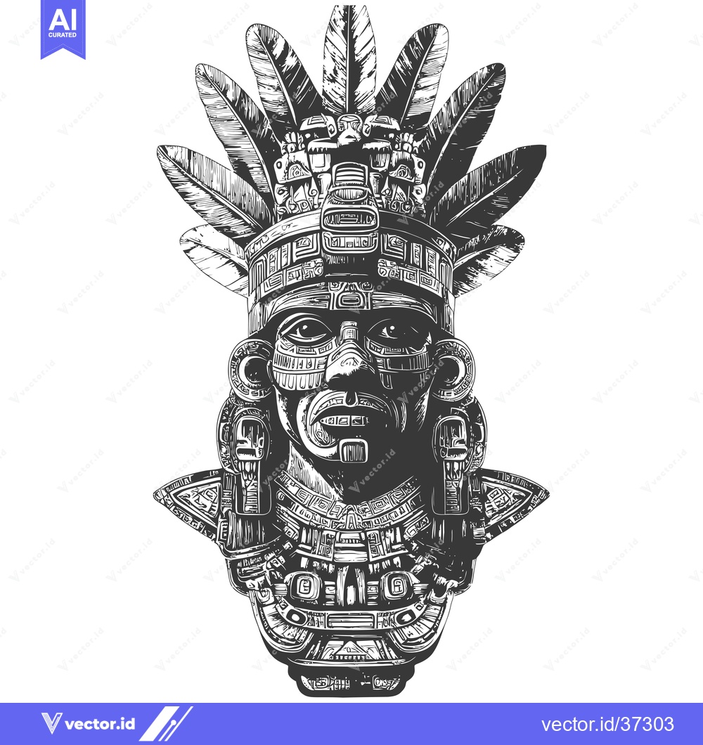 Premium Vector dari Detailed Engraving of an Ancient Mayan Deity with a Feather Headdress
