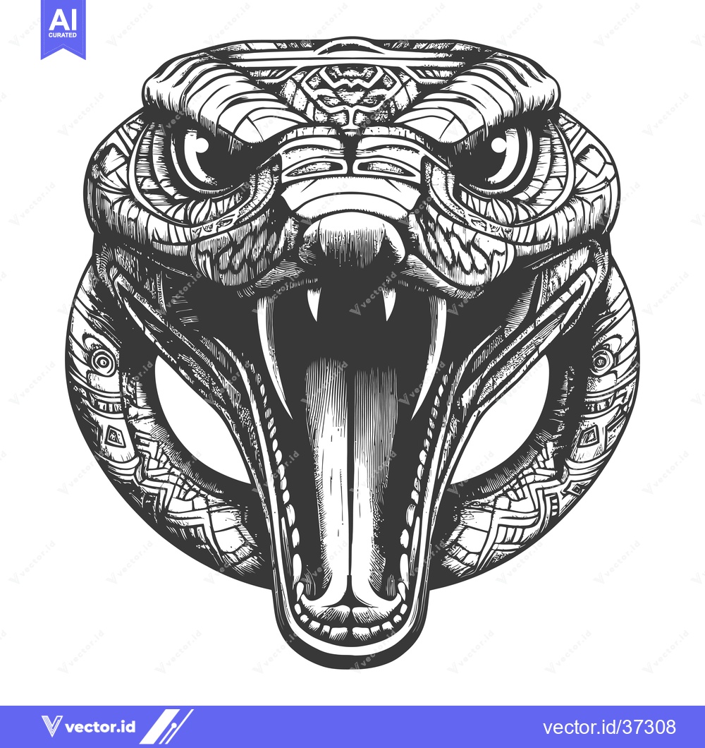 Premium Vector of Detailed Hand-Drawn Illustration of a Cobra Snake's Head with Open Mou