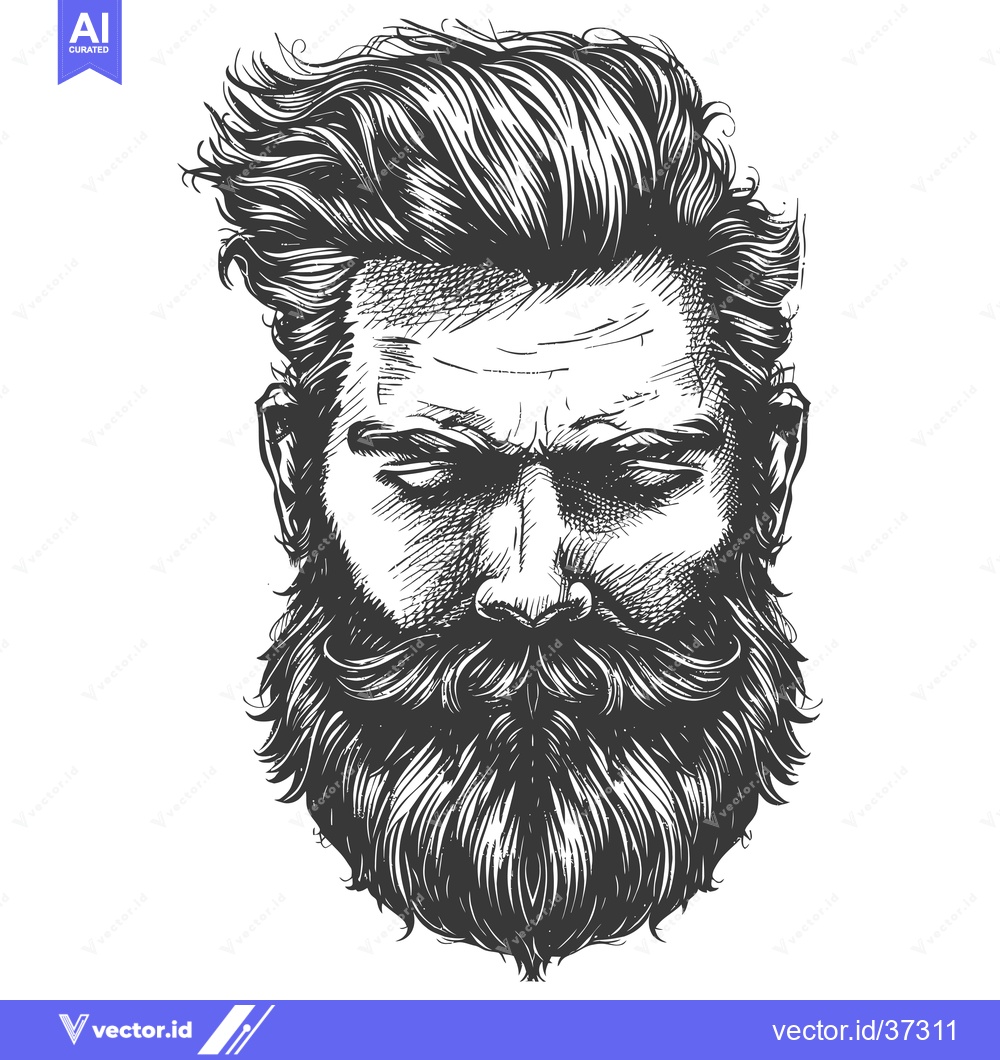 Premium Vector dari Detailed Hand Drawn Illustration of a Man's Face with a Thick Beard