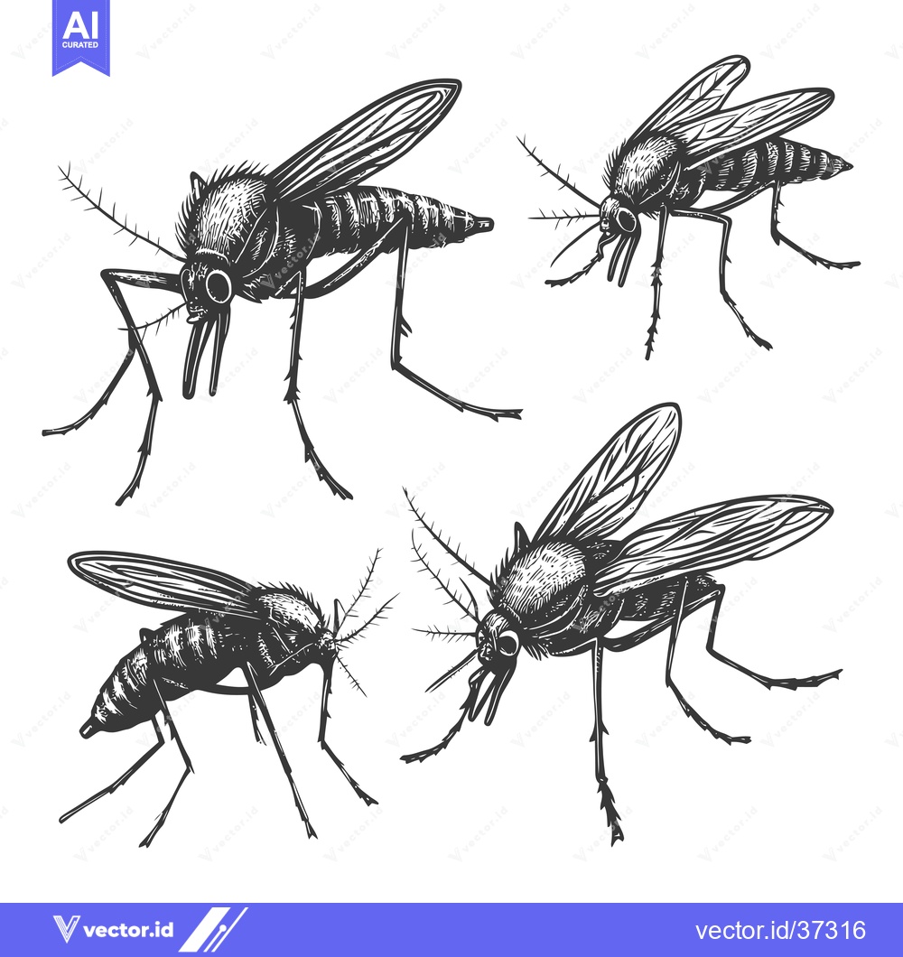 Premium Vector dari Detailed Hand-Drawn Sketches of Mosquitoes in Various Poses