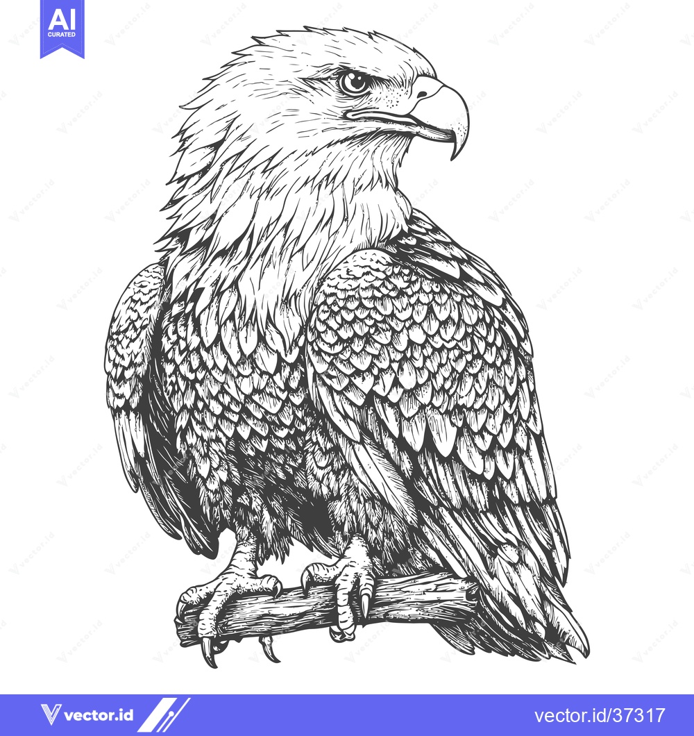 Premium Vector of Detailed Hand-Drawn Sketch of a Bald Eagle Perched on a Branch