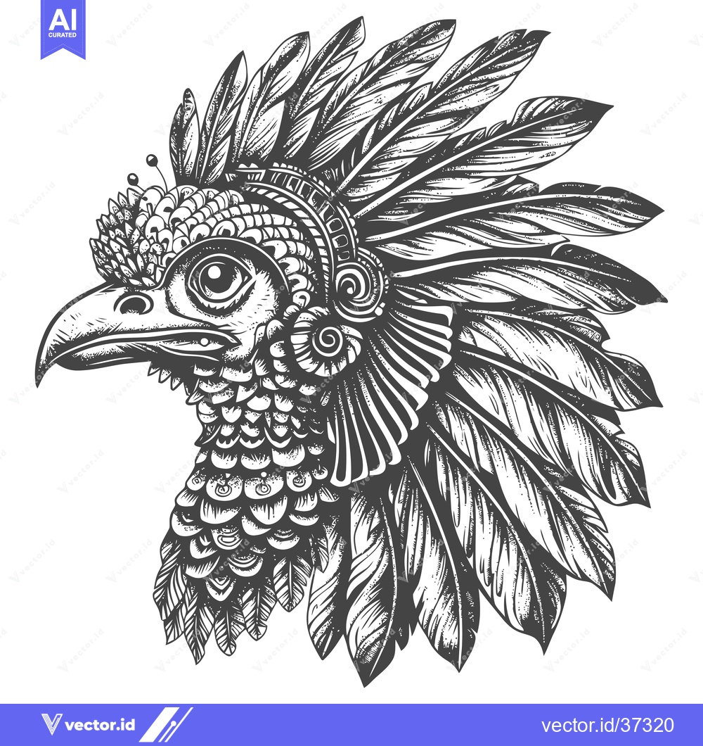 Premium Vector of Detailed illustration of a bird's head with intricate feathers and geo