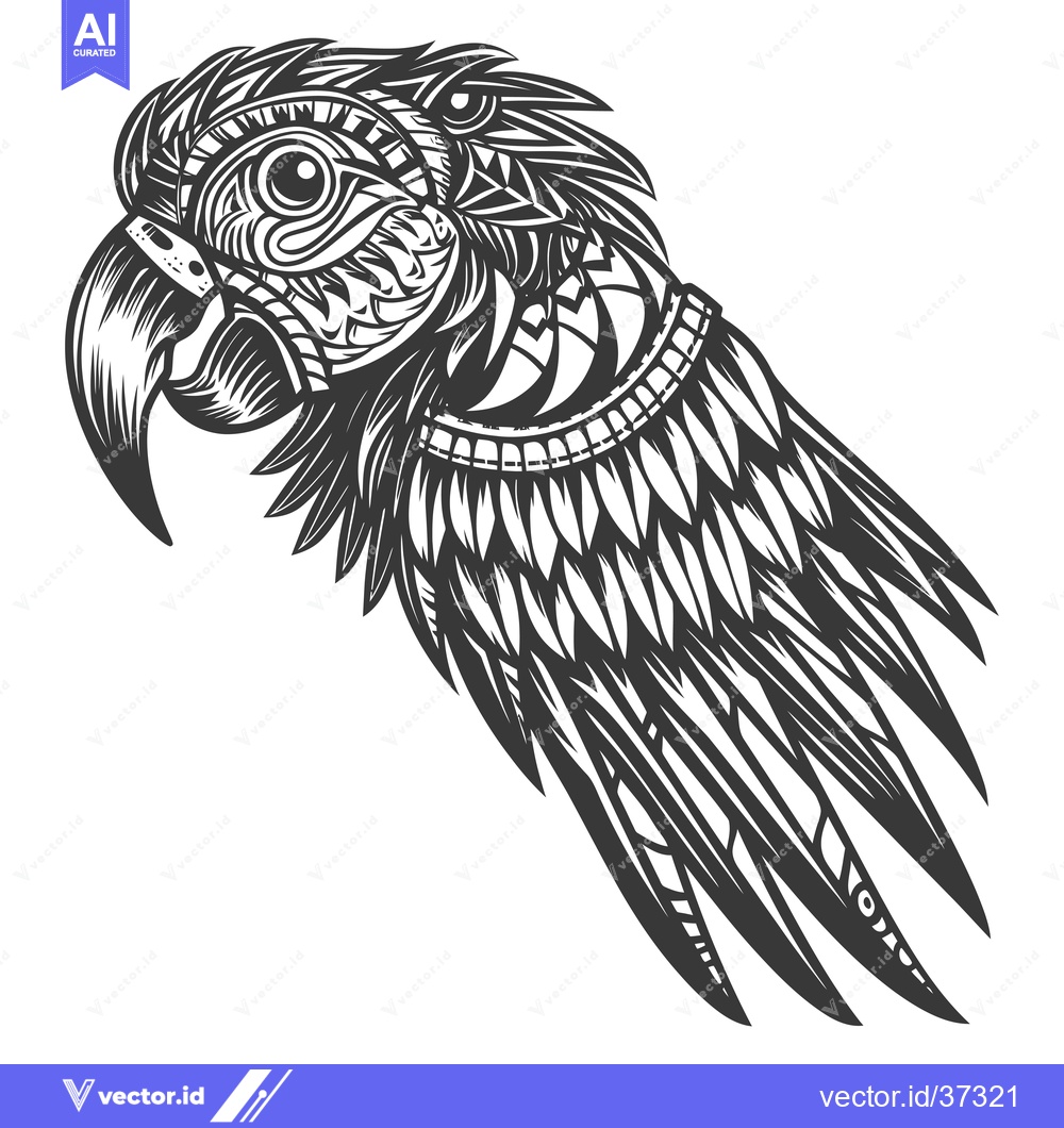 Premium Vector of Detailed Illustration of a Bird's Head with Ornate Feathers