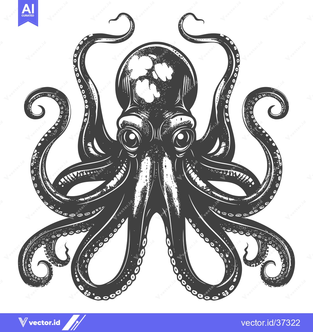 Premium Vector of Detailed Illustration of a Black and White Octopus with Eight Tentacle
