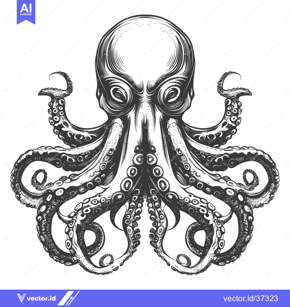 Premium Vector dari Detailed Illustration of a Black and White Octopus with Eight Tentacle