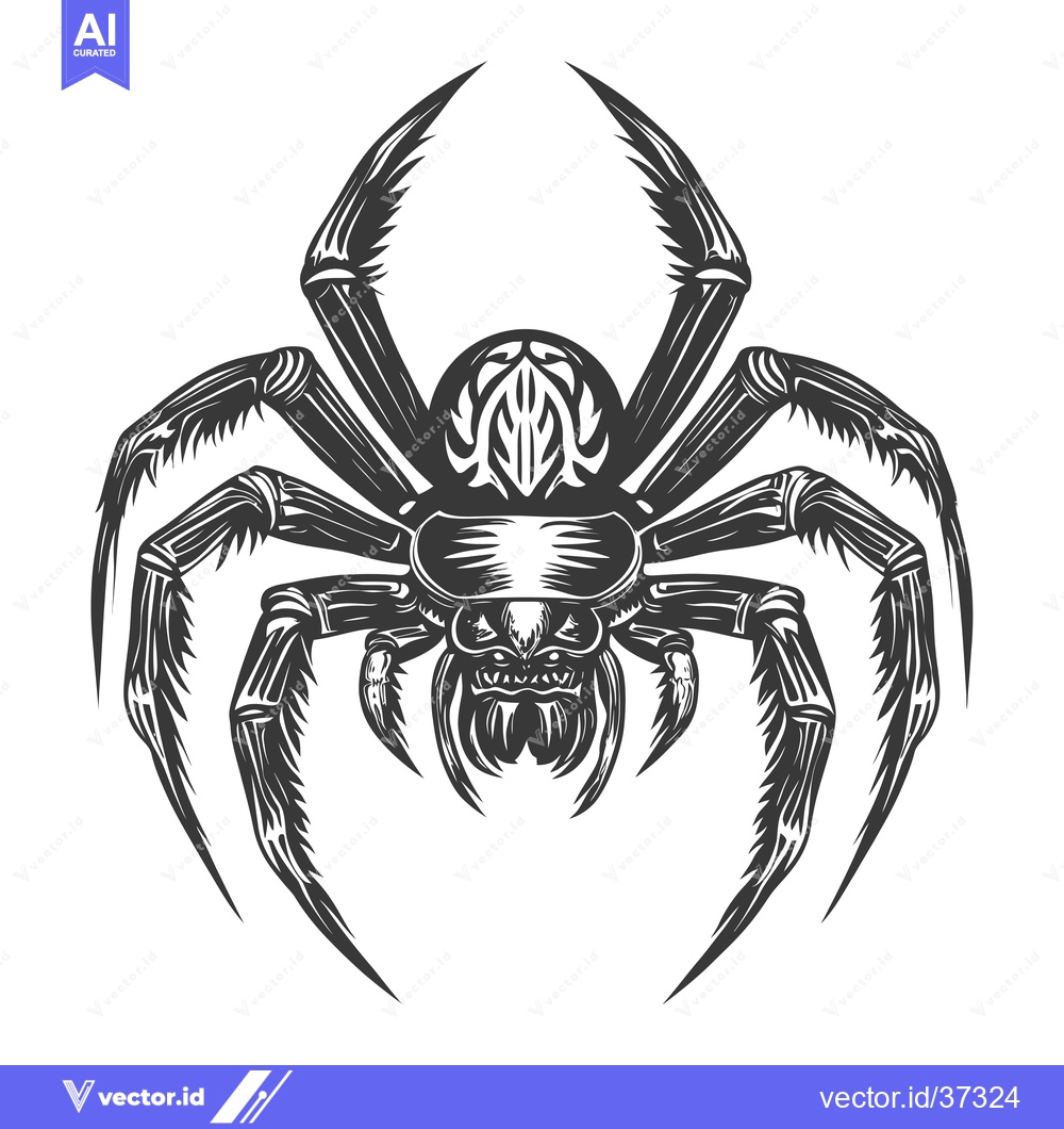 Premium Vector dari Detailed Illustration of a Black and White Spider with a Fierce Expres