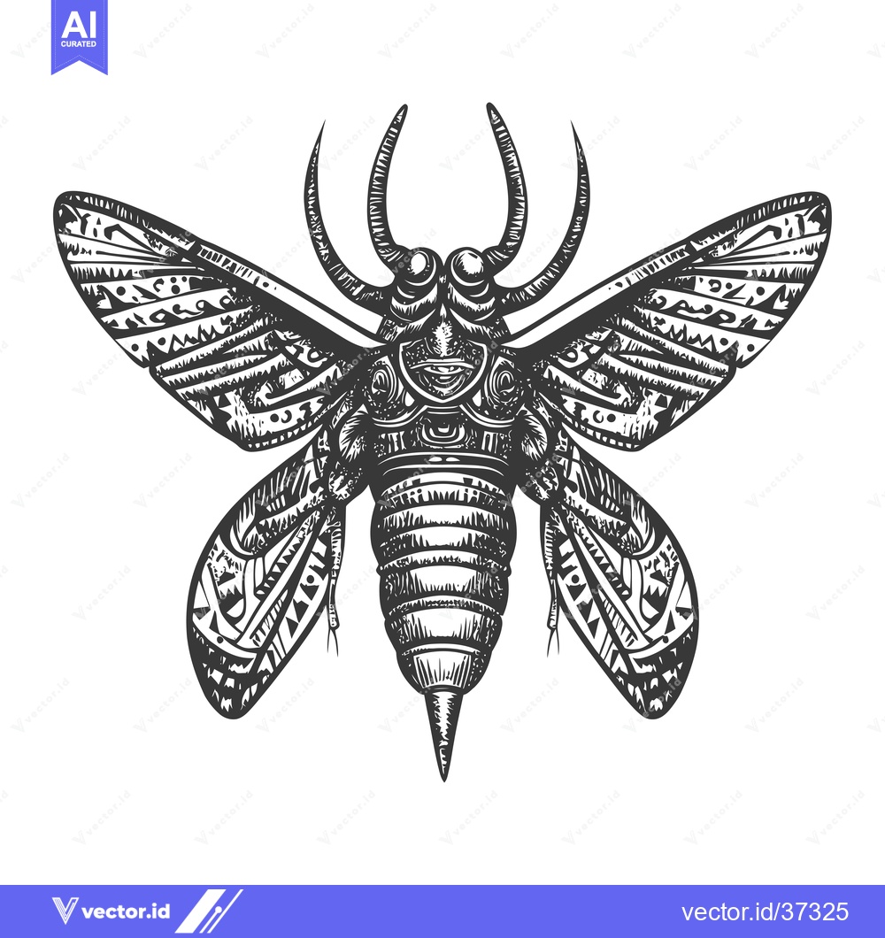 Premium Vector of Detailed Illustration of a Cicada with Intricate Patterns