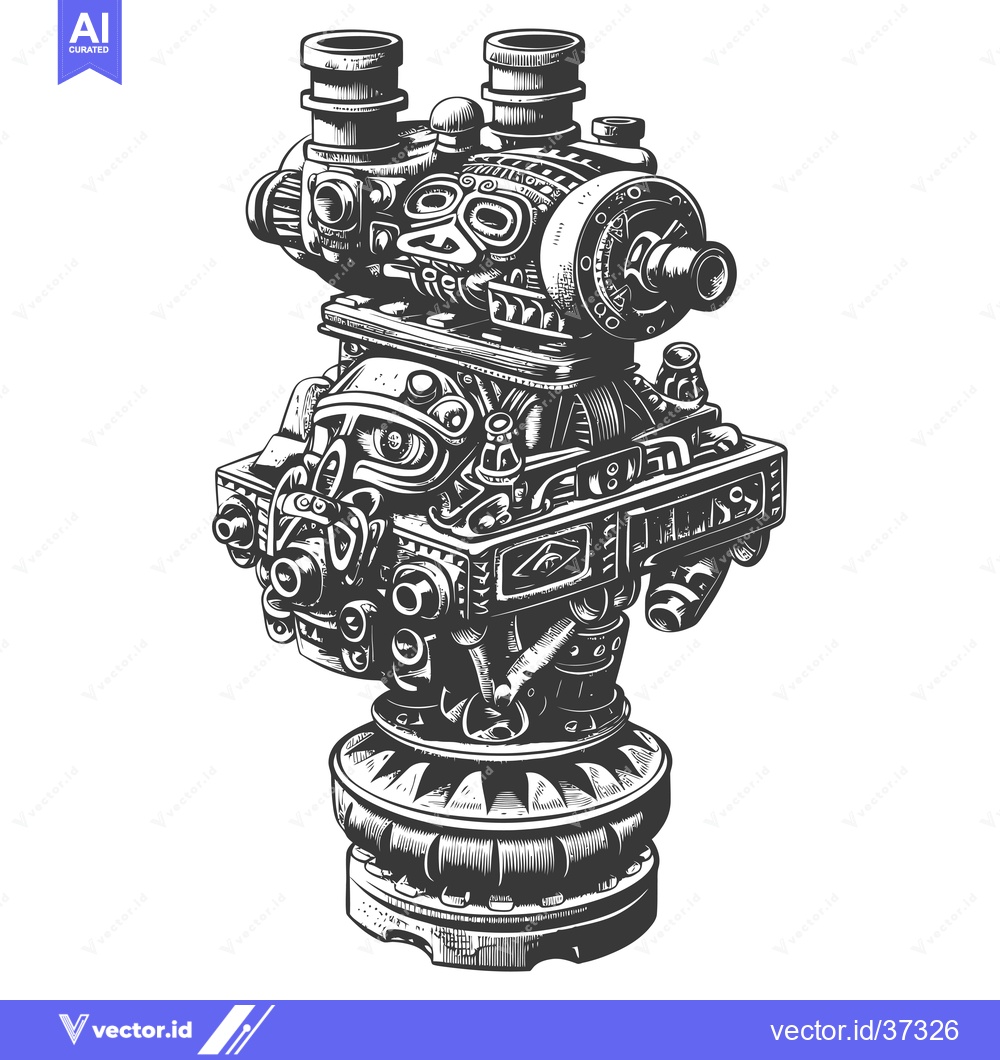 Premium Vector of Detailed Illustration of a Complex Machine with Intricate Gears and Pi