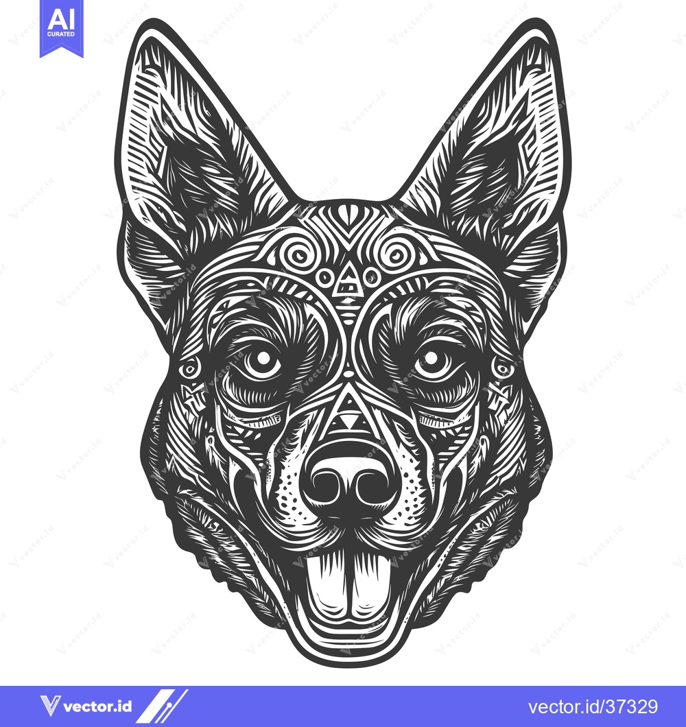 Premium Vector dari Detailed Illustration of a Dog's Face with Tribal Patterns