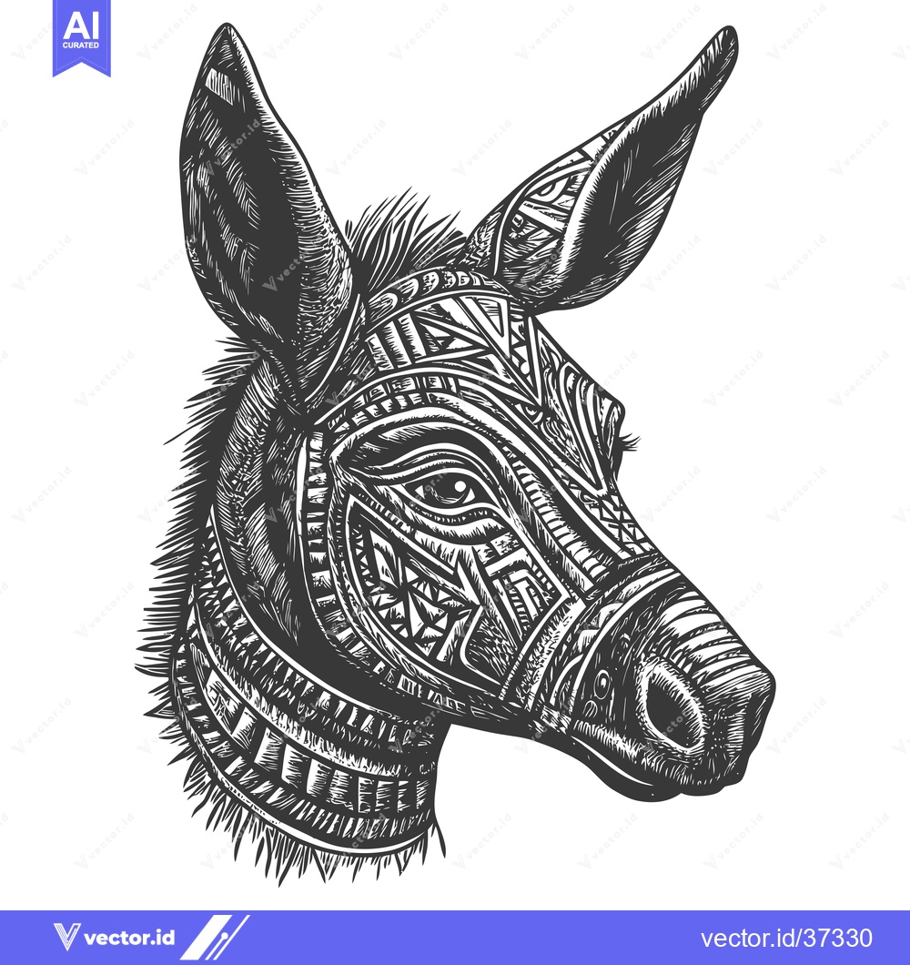 Premium Vector dari Detailed Illustration of a Donkey's Head with Geometric Patterns