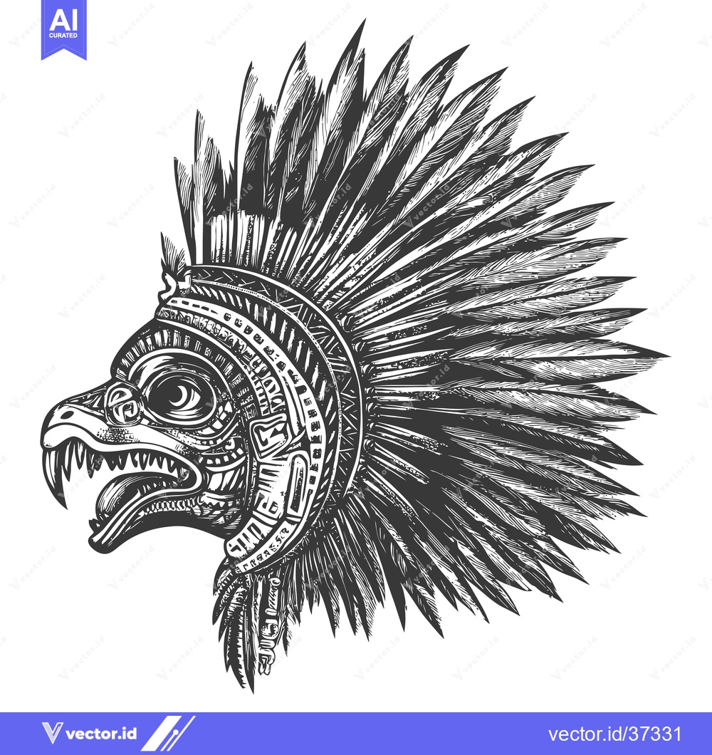 Premium Vector dari Detailed Illustration of a Feathered Aztec Eagle Head