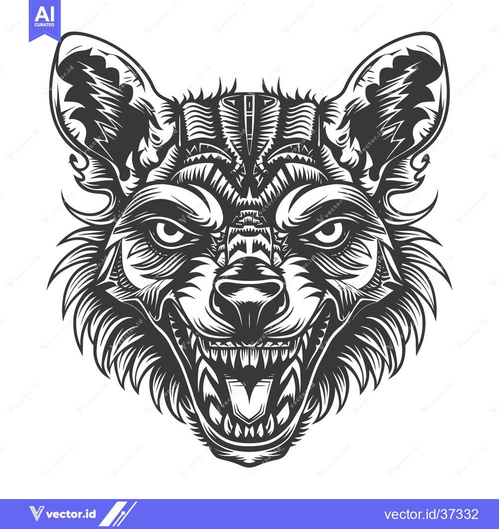Premium Vector dari Detailed Illustration of a Ferocious Hyena Head