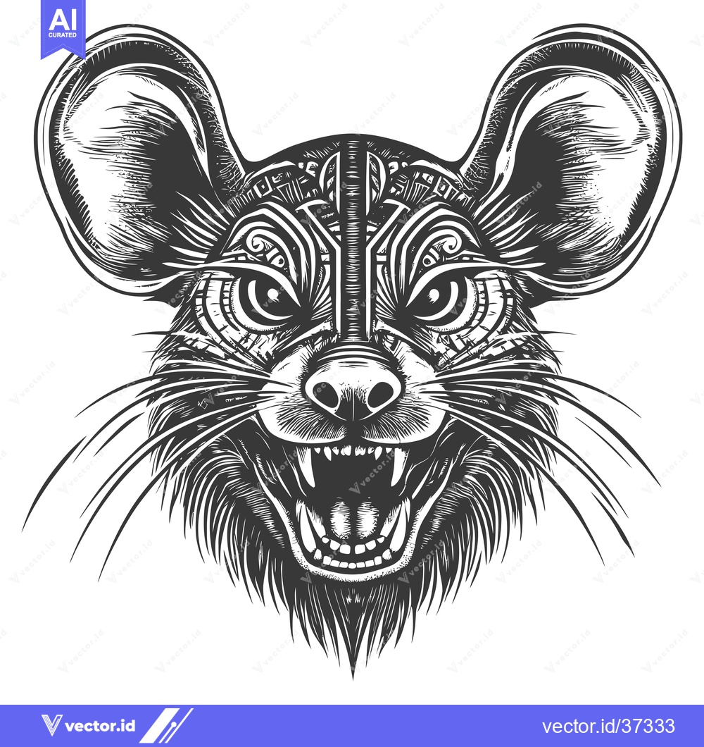 Premium Vector dari Detailed Illustration of a Ferocious, Open-Mouthed Rat with Tribal-Sty
