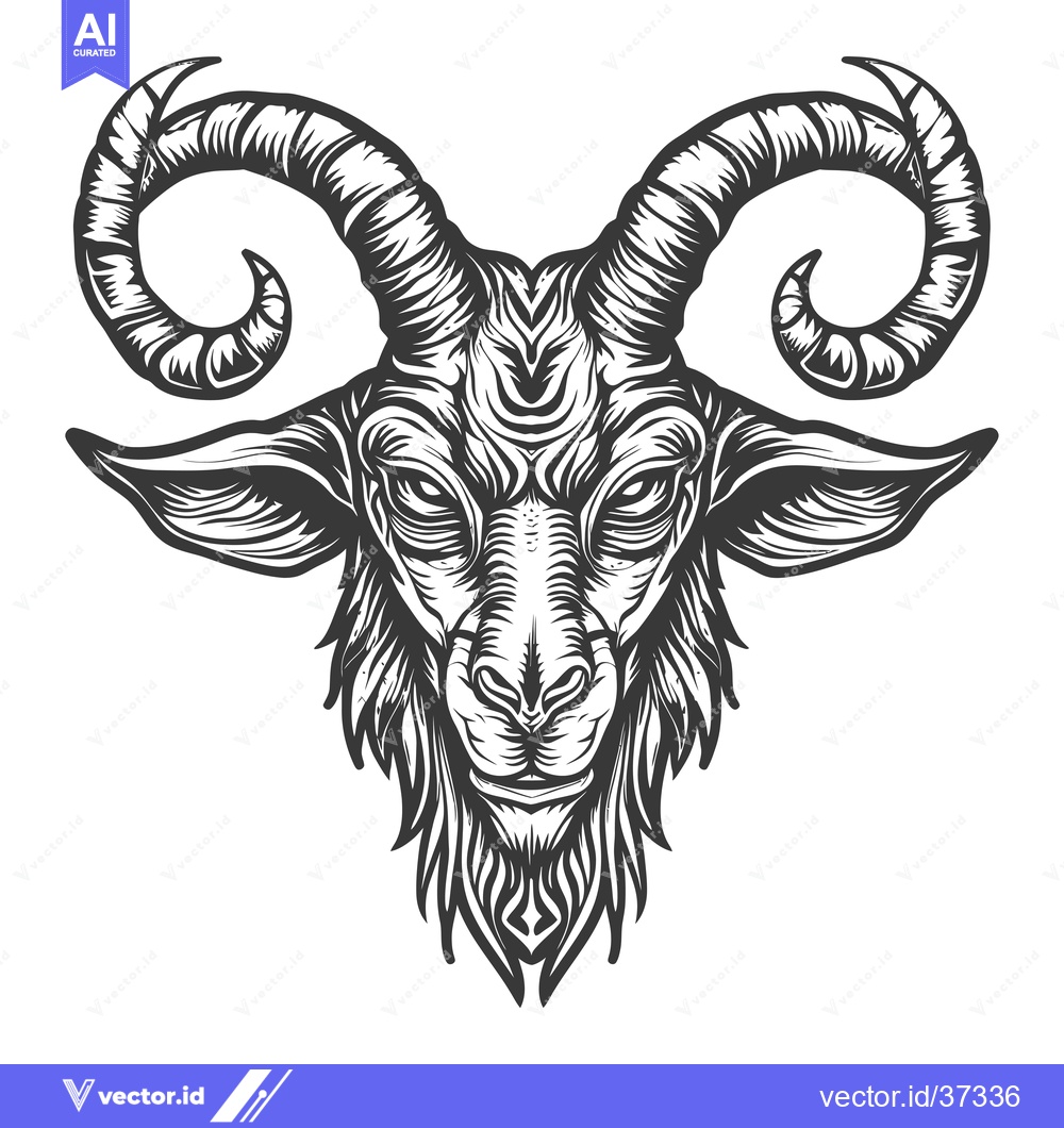 Premium Vector dari Detailed Illustration of a Goat's Head with Large Curved Horns