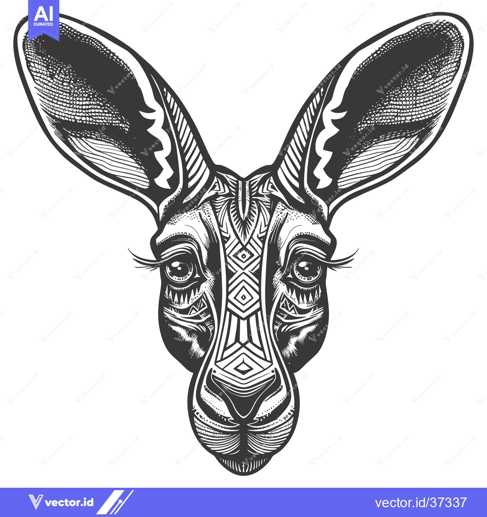 Premium Vector dari Detailed Illustration of a Kangaroo's Head with Tribal Geometric Patte